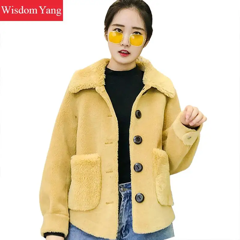 

Winter Coat Womens Red White Yellow Wool Coats Sheep Shearing Suede Jackets Ladies Woollen Overcoat Oversize Woolen Outerwear