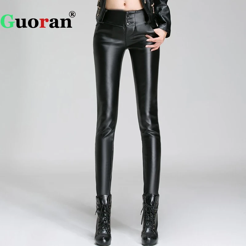 Goede 2018 Winter PU Leer Potlood Broek Warme Fleece Lederen Leggings Plus Size 4XL Vrouwelijke Hoge Wasit Stretch Faux Lederen Broek
