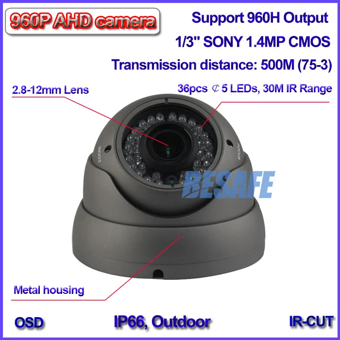 8x 960p 36 IR 2,8-12mm Wide Angle Manual Zoom Varifocal Lens Outdoor Dome Camera