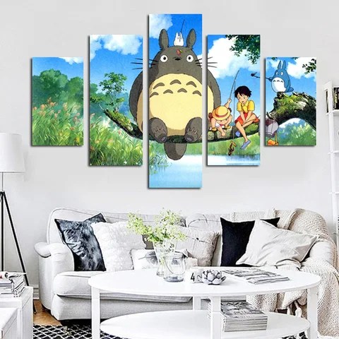 Modular de Hayao Imagem do Cartaz Pintura de Parede para o Quarto Quarto dos Miúdos dos Desenhos Animados de Parede 5 Moderno Painel Miyazaki Totoro Art hd Impressão da dos Miúdos dos Desenhos Cuadros Decoração