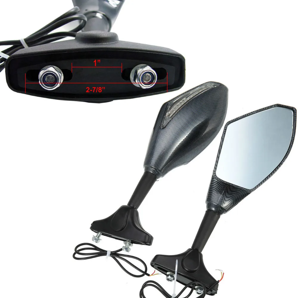Carbon MOTORCYCLE LED TURN SIGNALS REAR VIEW Faring Mount Sport Bike