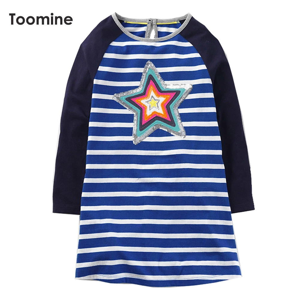 

Autumn Kids Girls Dress Cotton Long Sleeve Dress Stripes Printing Children Dress Clothing Star Sequins Dress For Girls
