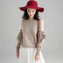 Fashion Autumn Winter Women Sweaters Long sleeve O-Neck Pullovers Slim Knitted Off shoulder Sweater Temperament Bow Jumper Top Fashion Autumn Winter Women Sweaters Long sleeve O-Neck Pullovers Slim Knitted Off shoulder Sweater Temperament Bow Jumper Top
