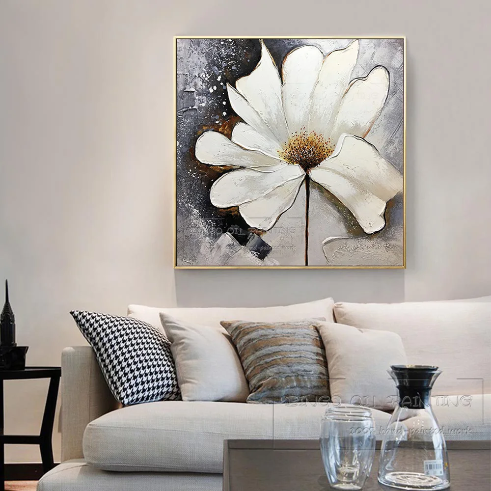 Дешевая цена Высокое качество ручная роспись белый нож с орнаментом живопись на холсте Красота Белый цветок лилии картина маслом для декора стен