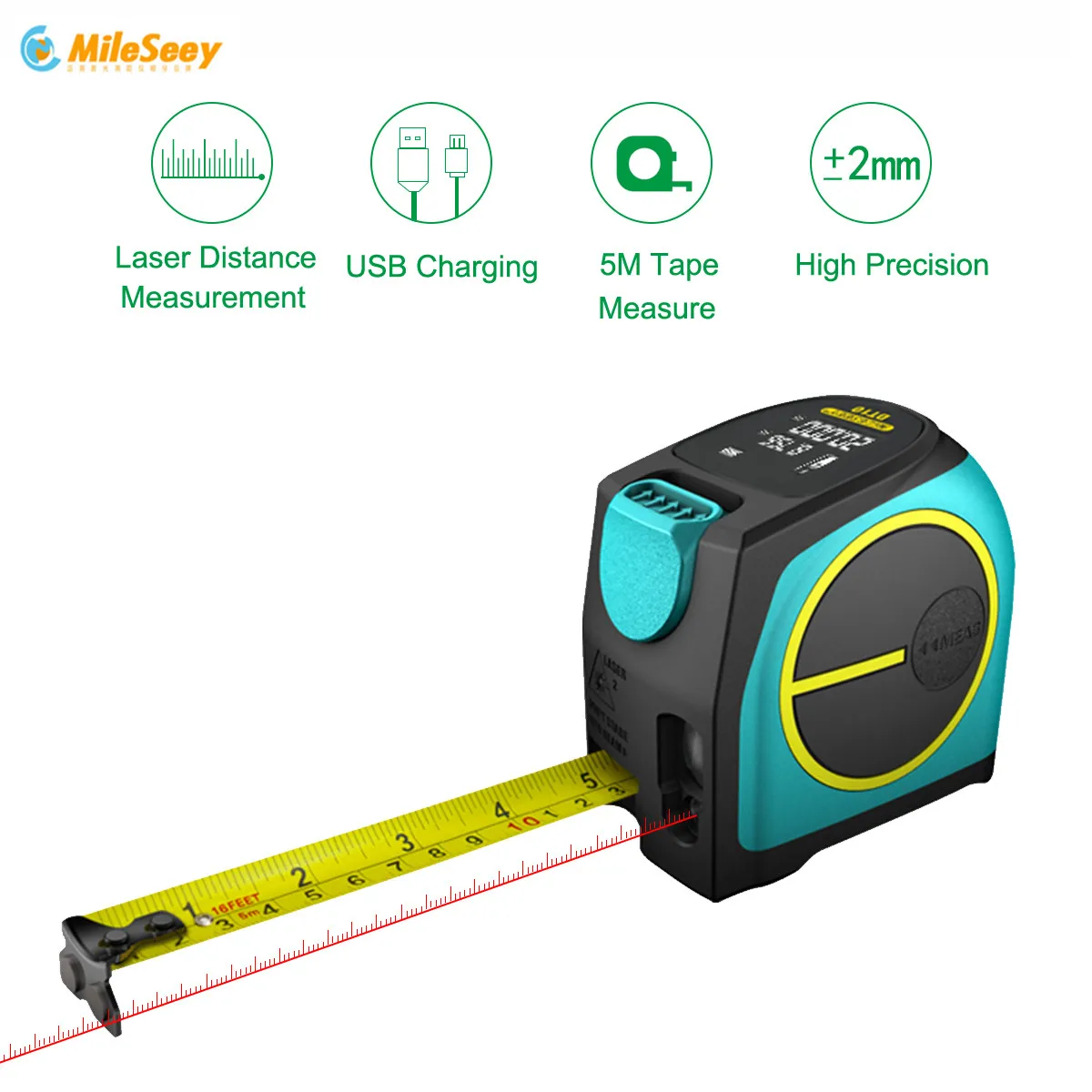 

Mileseey DT10 Laser Tape Measure 2-in-1 Digital Laser Measure Laser Rangefinder with LCD Digital Display Magnetic Hook