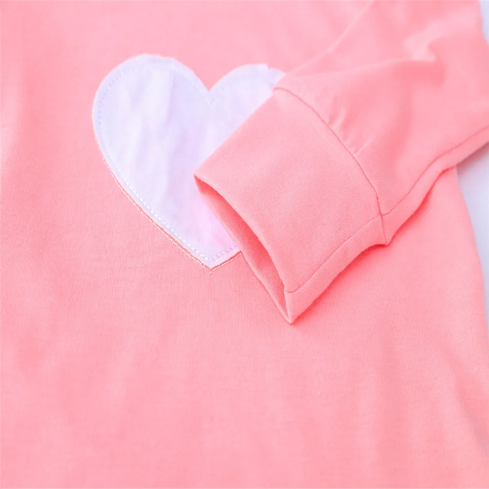 Милая футболка для маленьких девочек топы с длинными рукавами и принтом в виде сердца, футболка, комплекты одежды детская одежда для маленьких девочек Лидер продаж