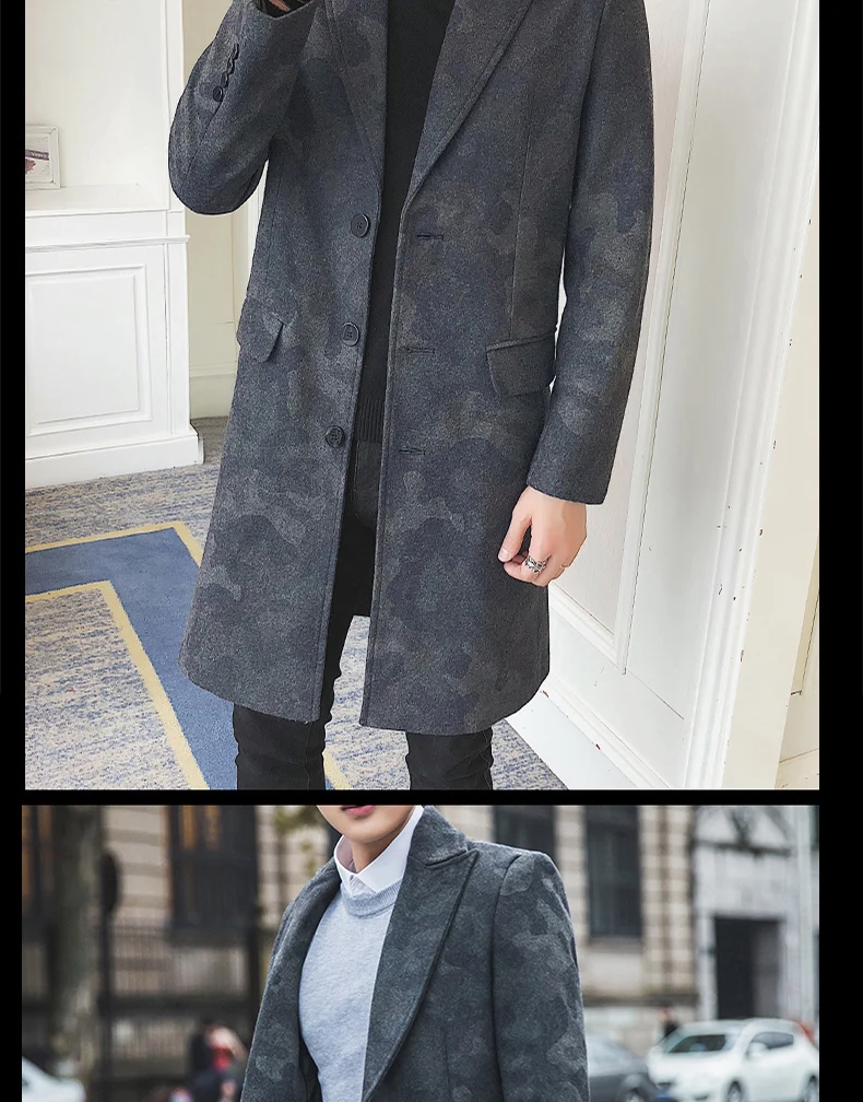 Камуфляжный мужской Тренч, мужская длинная куртка, пальто для мужчин на кнопках Abrigo Hombre Manteau, длинное мужское тонкое зимнее пальто