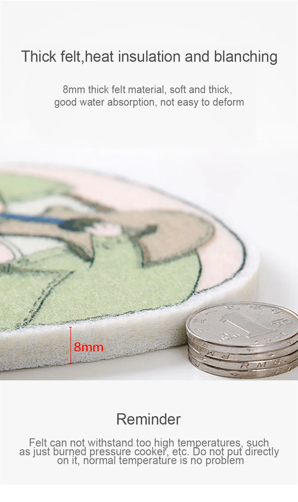 Felt Cartoon Creative Cute Coaster Coffee Tea Cup Mug Drink Glass Pads Insulation Waterproof Desktop Non-slip Mat Kitchen Decor  (5)