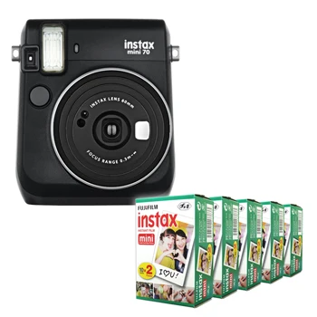 Фотокамера моментальной печати Fujifilm Instax Mini 70 черного цвета со стильным плечевым ремнем+ фотопленка моментальной печати Fuji 100 - Цвет: Black