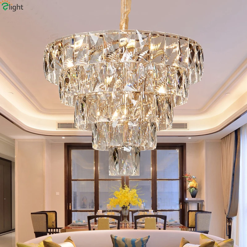 Modern Lustre Crystal Led Chandeliers Lighting Gold Metal Living Room