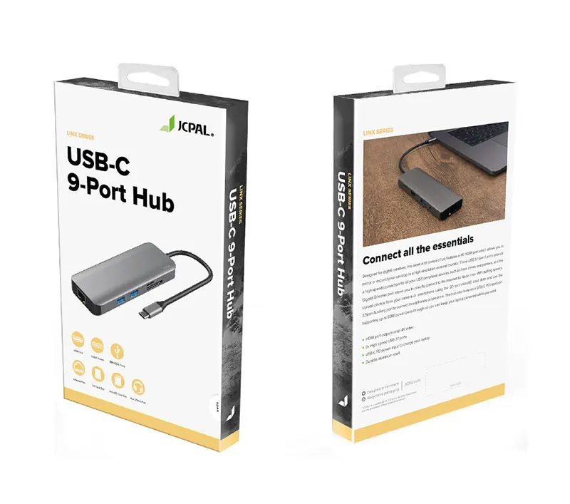 JCPAL USB-C концентратор 9 в 1 type-C PD зарядное устройство 60 Вт HDMI 4 к Lan RJ45 SD Reader USB-C док-станция алюминиевый корпус для MacBook Pro