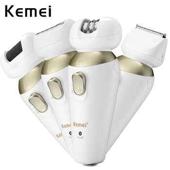 

Kemei 4 In 1 Electric Epilator Shaver Multifunction Cordless Rechargeable Callus Hair Remover KM - 1532 Women Depilation Sets
