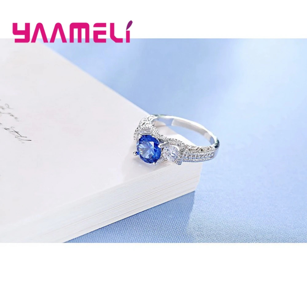 Дизайн, простой стиль, женские юбилейные кольца, 925 серебро, синий кубический циркон, кристалл, Свадебное обручальное кольцо