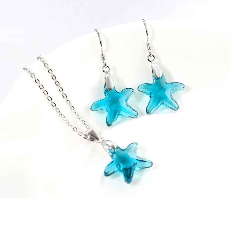

BAFFIN Fashion Crystals From Swarovski Starfish Pendant Necklace Drop Earrings For Women Silver Color Jewelry Sets Joyas 2018
