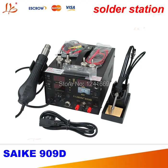 

Saike 909D Soldering solder Station Welding machine 3 in 1 Soldering iron+Hot Air Gun+Power Supply