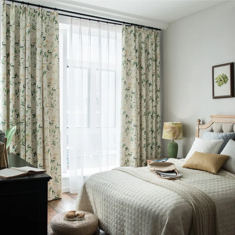 Американский кантри, хлопок, лен, полудрагоценные занавески s для гостиной, зеленые листья, цветочный экран, занавеска для спальни, ткань MY122