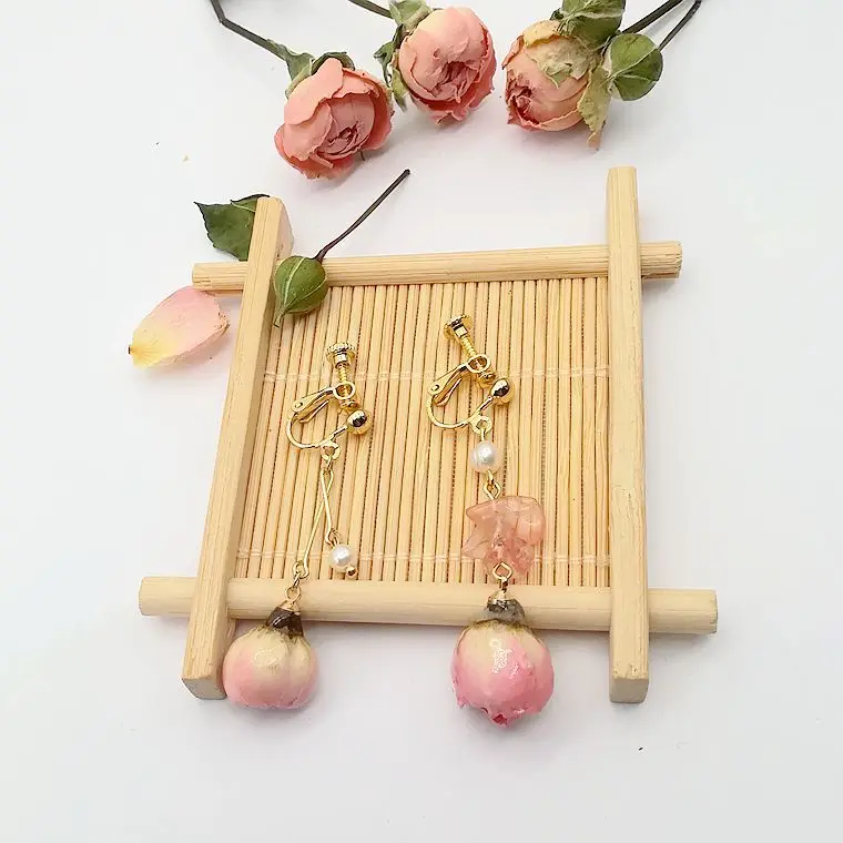 Wing yuk tak, Натуральные Сушеные серьги в виде цветка розы для женщин, модные корейские ювелирные изделия ручной работы, богемные этнические висячие серьги