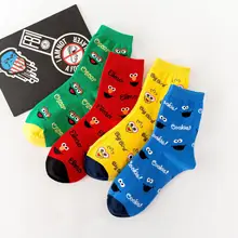 Носки с героями мультфильмов «Улица Сезам», «Большая Птица», «печенья», «Монстр», «Элмо», Модные Новые забавные женские носки, удобные милые носки желтого цвета