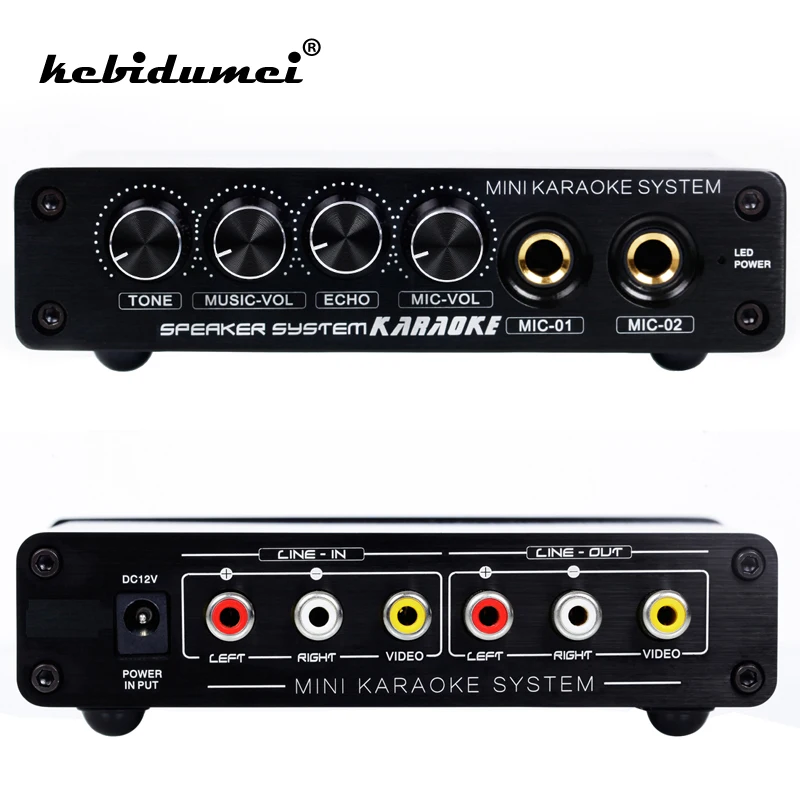 

kebidumeiA933 Mini Karaoke Machine System Sound Mixer Amplifier 12V W/ RCA In and Out Cable For PC Cellphone TV DJ with US/EU/AU