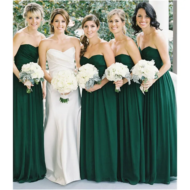 Cheap Dark Green Pleat Chiffon Bridesmaid Dresses Strapless Sleeveless A Line Floor Length Simple Long Wedding Party Dress Cheap Cheap Dark Green Pleat Chiffon Bridesmaid Dresses Strapless Sleeveless A Line Floor Length Simple Long Wedding Party Dress Cheap
