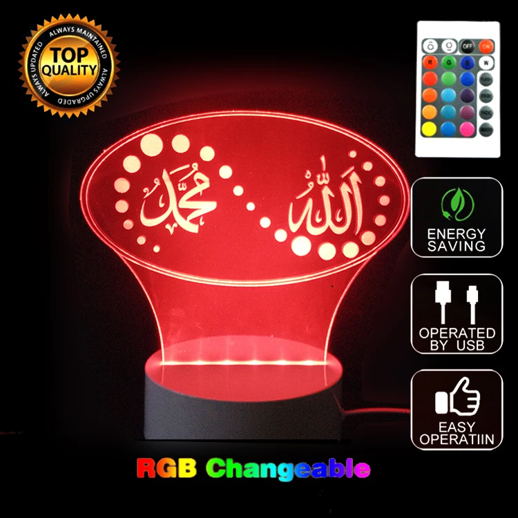 

3D Colors Mood Islam Lamp God Allah Bless Quran Arabic Shape Luminaria Table Desk Lamp Light USB Sleep Lighting Holiday Gifts
