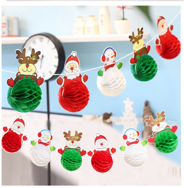 6pcs Christmas Santa Snowman Elk Paper Ball Chain Garland For Home Kindergarten Shopping Mall Bar Classroom 6pcs Christmas Santa Snowman Elk Paper Ball Chain Garland For Home Kindergarten Shopping Mall Bar Classroom