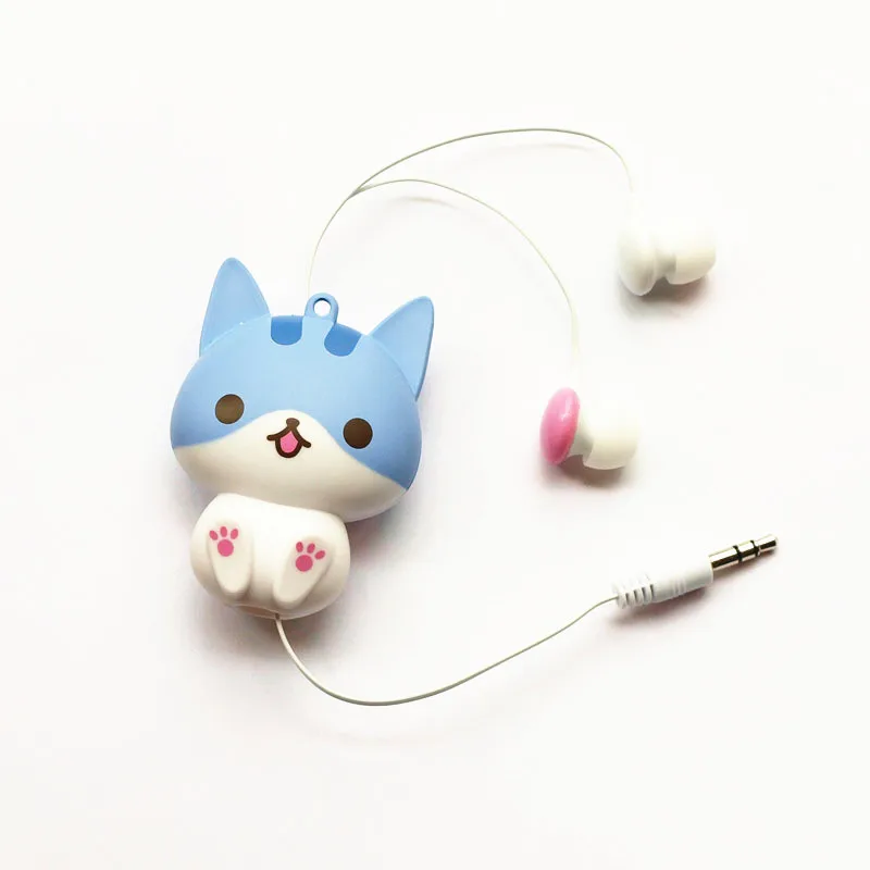 Kawaii-Cat-Dog-Cartoon-Retractable-Flexible-Earphone-for-MP3-MP4-Girl-backpack-Decor-elastic-auriculares-koptelefoon