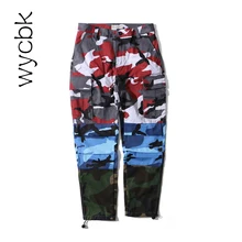 Плиссированные Лоскутные камуфляжные брюки карго для мужчин Осень саржевого материала свободный стиль хип хоп мужские брюки