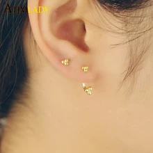 925 пробы, серебряная, Минималистичная, круглая, в горошек, Очаровательная серьга, двухсторонняя, спереди, сзади, модная, крошечная, ювелирное изделие, женские серьги