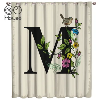

COCOHouse Flower Alphabet Image M Room Curtains Large Window Window Curtains Dark Curtain Rod Decor Bathroom Kitchen Fabric