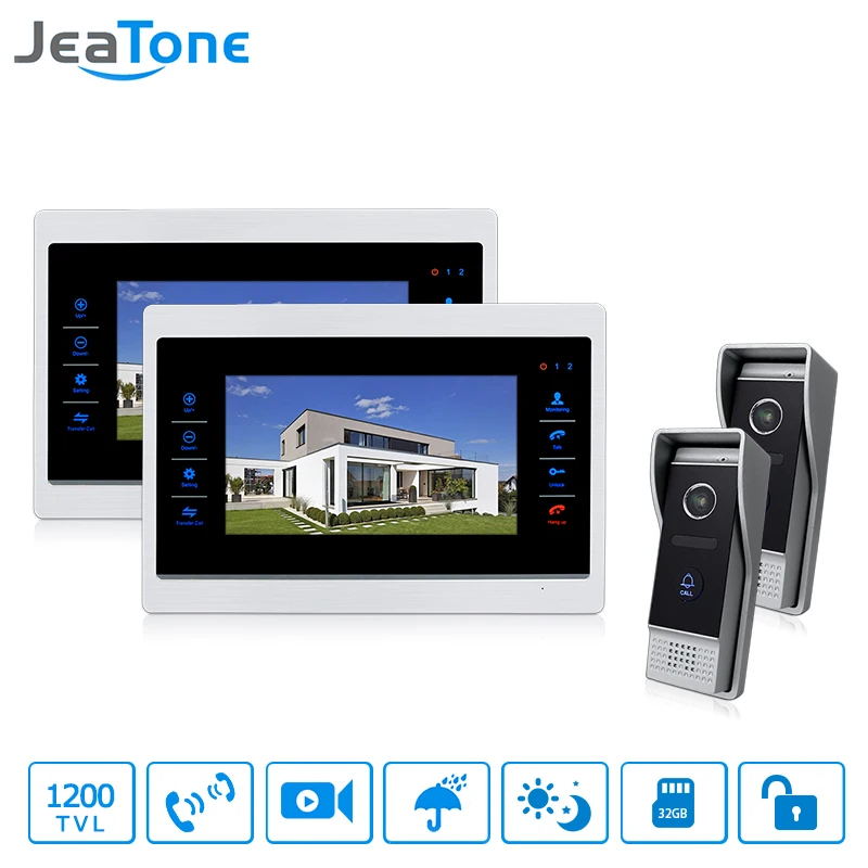 JeaTone проводной 7 "видео домофон Главная внутренней Системы Hands-free 2 вызова камеры 2 монитора Ночное Видение безопасности системы блок