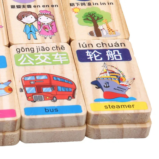  US $10.59  100 Pcs /set Chinese Pinyin Digital Domino Blocks New Standard Wooden Domino Children Educational T