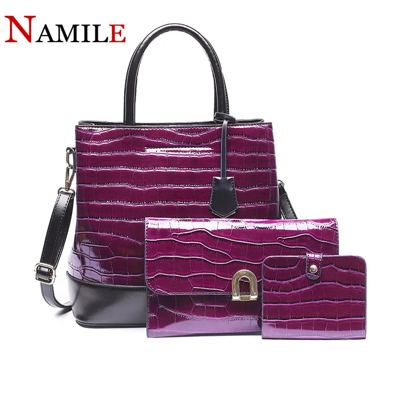 

Fashion handbags crocodile pattern combination set of three sets of ladies brand name handbags + shoulder bag + card package