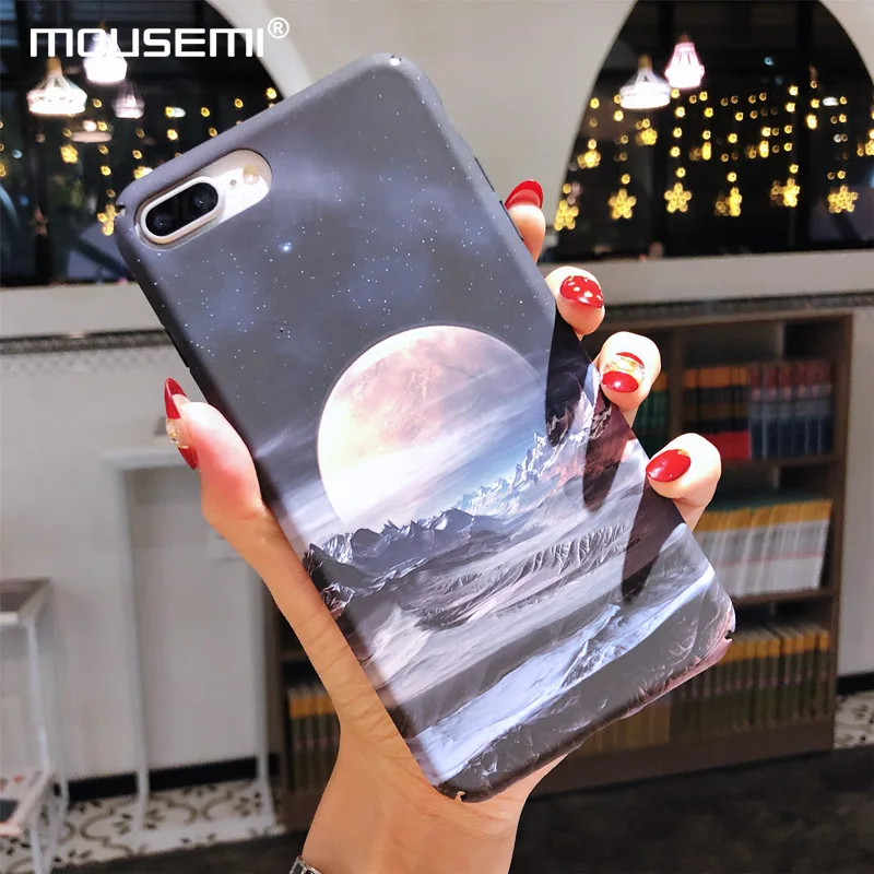 

MOUSEMI Case Cover For iPhone 8 Plus 7 6 Plus 6S Hard Plastic Case Luminous Printed Case For iPhone 7 X 5S SE 7 Funda Back Cover