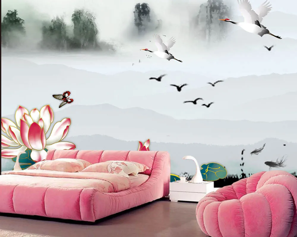 Papel де parede китайский стиль пейзажной живописи росписи обоев, гостиная ТВ диван спальня стены кухни документы домашнего декора