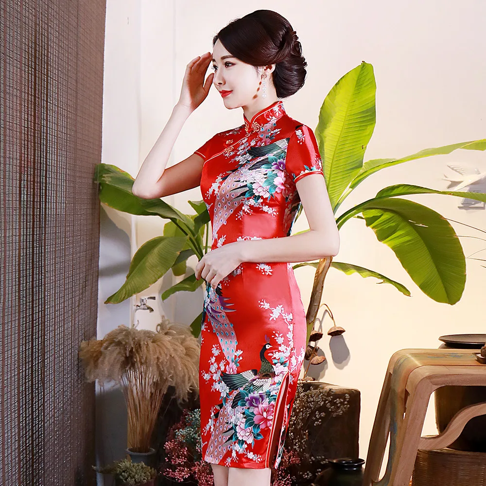 Китайское женское платье на пуговицах ручной работы Qipao классическое с цветочным