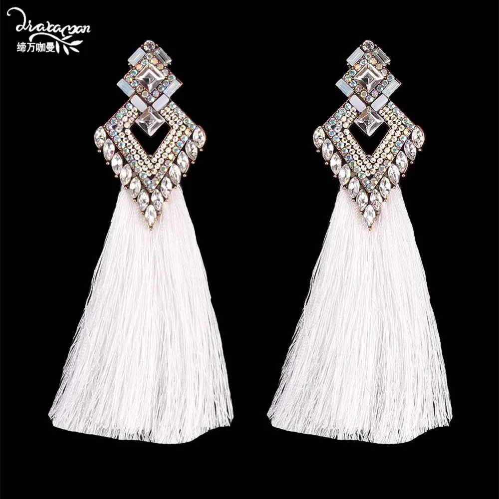 Dvacaman Square Crystal Big Drop Earrings Women Long Tassel Earrings Large Hanging Earrings Wedding Party Statement Jewelry AQ61