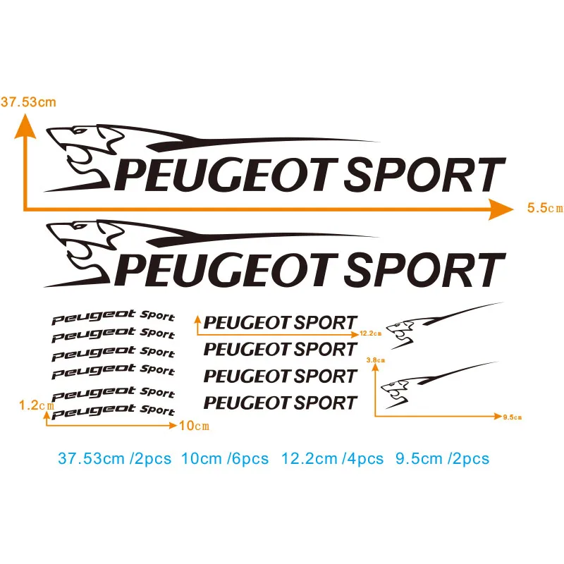 

14pcs Decal For PEUGEOT SPORT 106 206 207 208 Rearview Mirror Rims Alloy Wheels Decal Seat The Whole Body car Stickers #0134