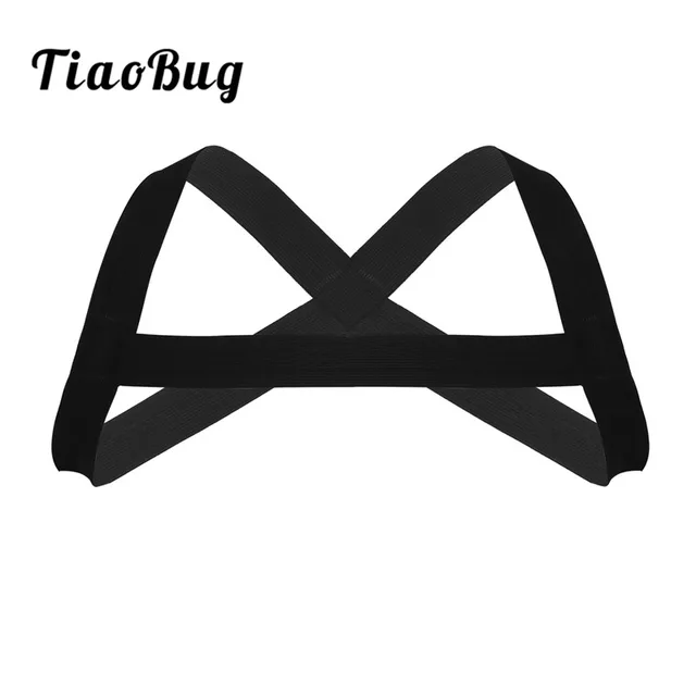 Price 2018 TiaoBug Hot Mans X-Shape Back Elastic Shoulder Chest Muscle Harness Belt Punk Costume Strap For Exercise or club Free Size