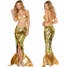 Adogirl золотой бюстгальтер с блестками+ юбка Русалка из двух частей Одежда для Хэллоуина Женская Сексуальная вечерняя одежда оптом и в розницу