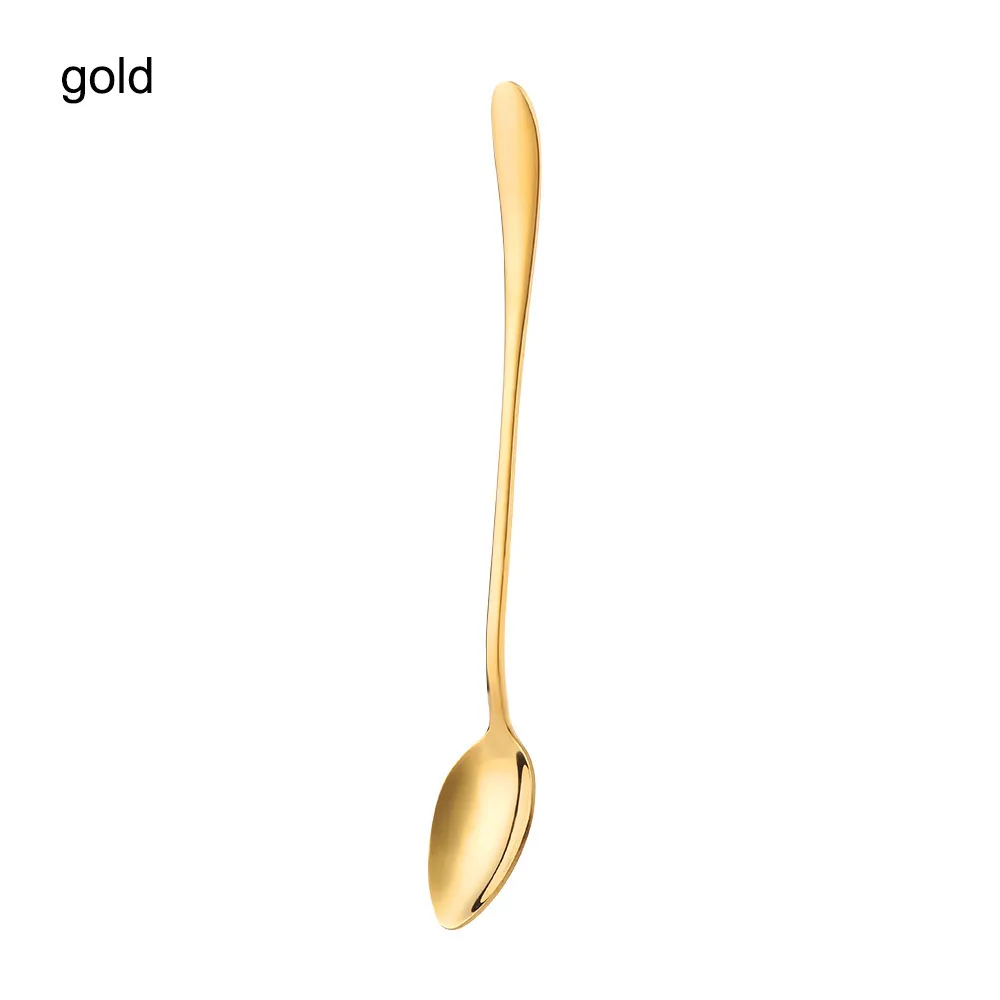 Sharp Head gold Нержавеющая сталь ложки с длинной ручкой, кофейная/чайная ложка многоцветный холодной пити Фруктового мороженого десертная ложка, кухонная посуда расходные материалы - Цвет: Sharp Head gold
