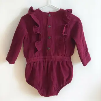 

0-24M Newborn Autumn Kid Baby Girl Clothes Long Sleeve Ruffles Romper Elegant Plain Cotton Sunsuit Cute lovely Sweet Outfit