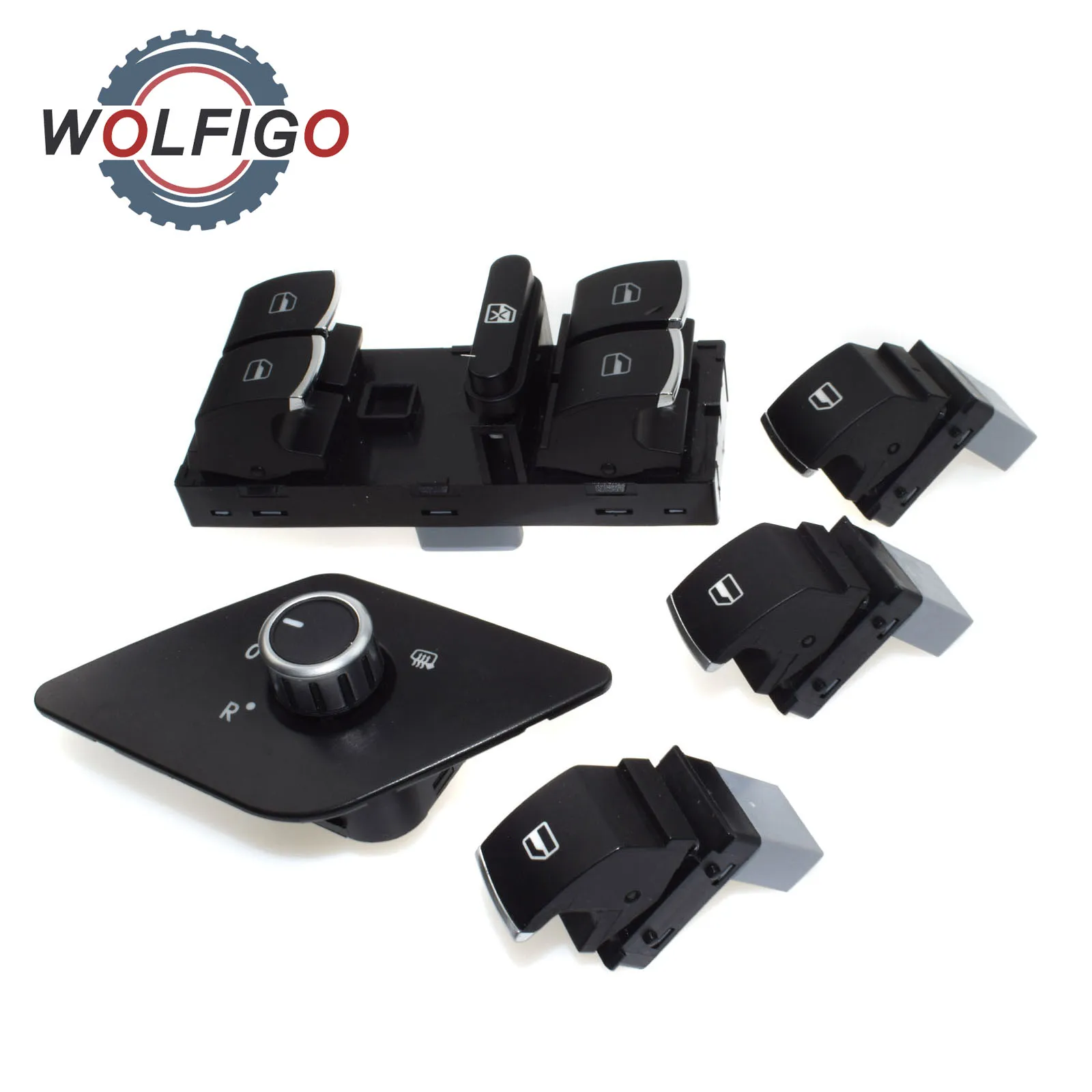 WOLFIGO 5pcs/set Chrome Side Mirror Switch Electric Window Switches for VW Jetta MK6 2011 2013