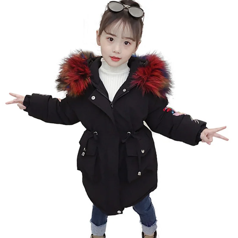Новая зимняя куртка-парка для девочек детское пальто на молнии с капюшоном для девочек стеганая куртка детская верхняя одежда с вышивкой RT253