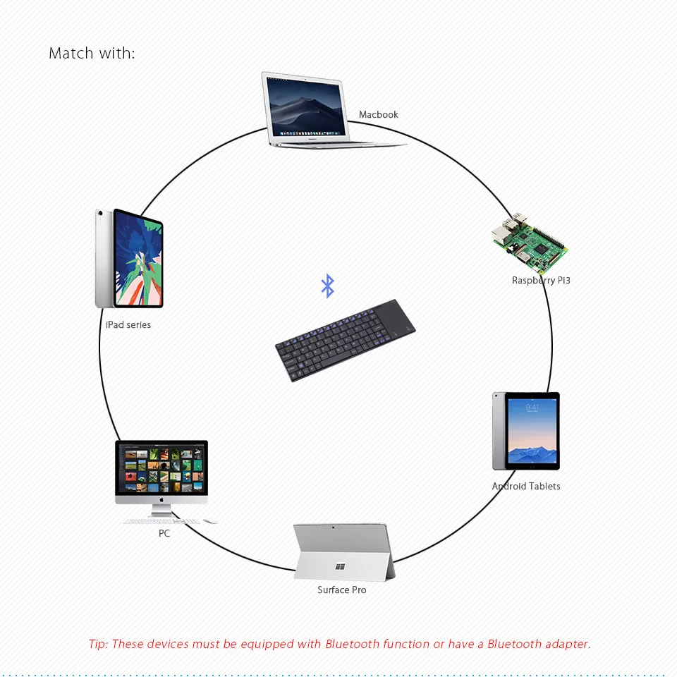 Оригинальная Беспроводная Клавиатура Rii i12 Bluetooth Mini с функцией сенсорной панели для iPad Pro/Surface Pro/ноутбук/Macbook