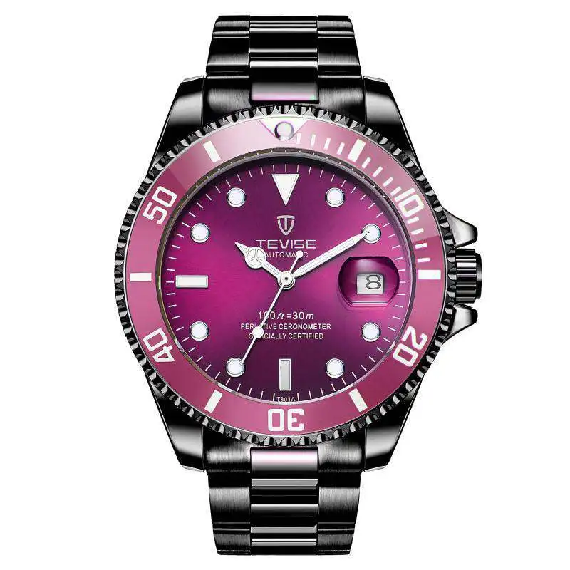 TEVISE Red Watch Men Creative Luminous Watches Date Waterproof Clock Man Blue Automatic Watch Purple Mechanical Wristwatches (5)