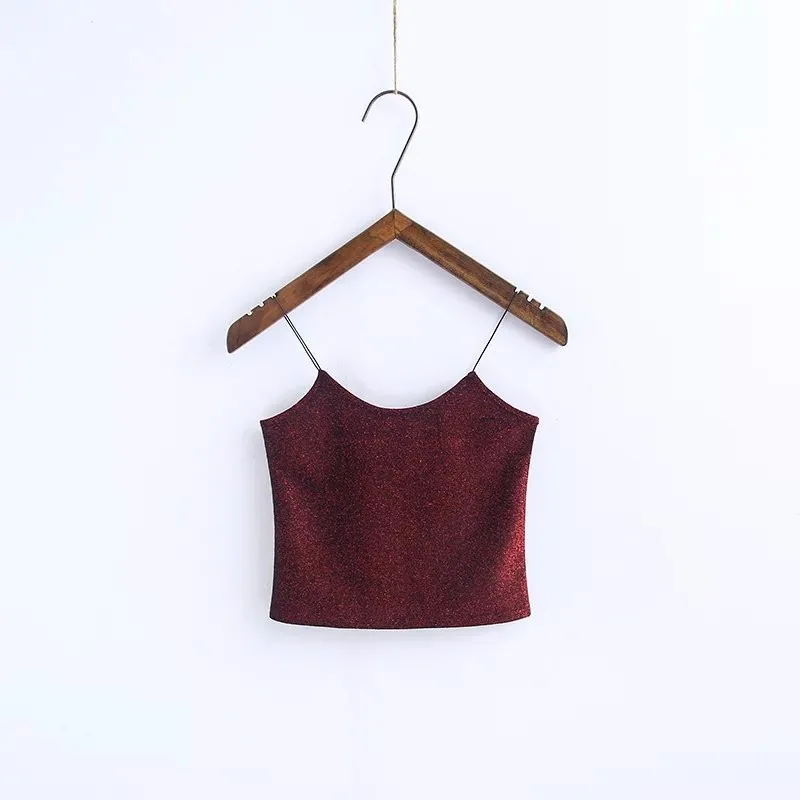 Buenos Ninos/одноцветное 7 видов цветов Velvet Crop Top Sexy с плеча спинки майки Весна Новые поступления тонкий короткий/регулярные Топы на бретельках