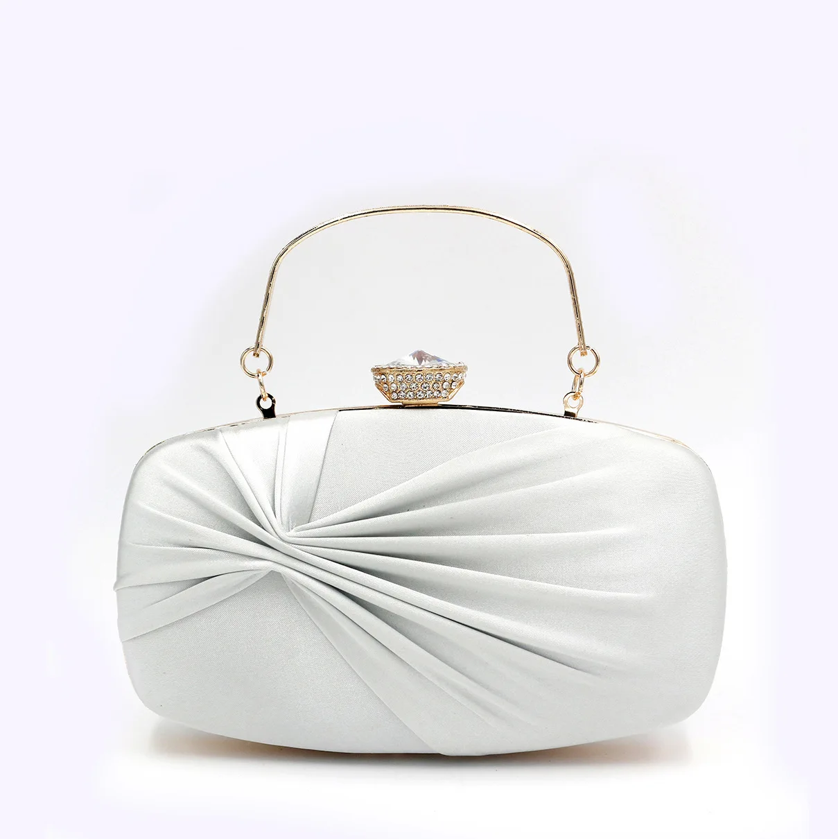 Luxy Moon Silberne Seiden-Clutch-Handtasche, Vorderansicht