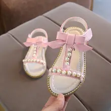 Новые летние детские сандалии девушки принцесса красивый бриллиант лук обувь дети плоские сандалии для маленьких девочек римская обувь