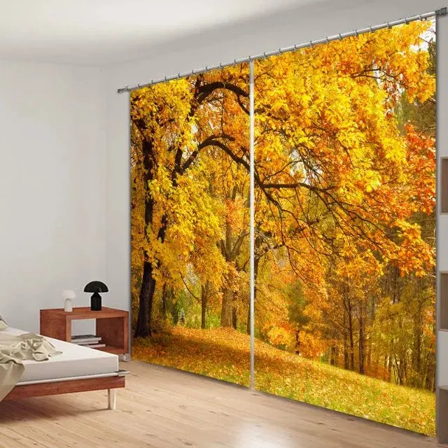 Árbol amarillo impreso de 3D Cortinas de la ventana para la ropa de cama habitación Oficina pared tapiz decorativo Cortinas Árbol amarillo impreso de 3D Cortinas de la ventana para la ropa de cama habitación Oficina pared tapiz decorativo Cortinas